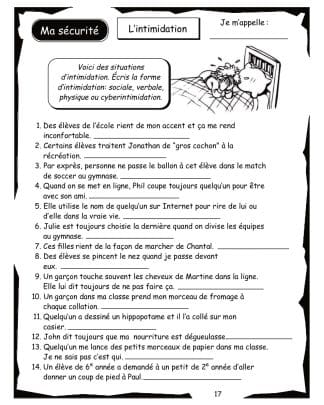 Carnet de santé (4e année) - L'intimidation