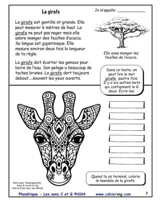Phonétique : les sons C et G - La girafe