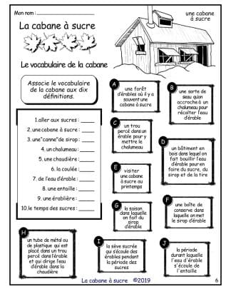 La cabane à sucre - Vocabulaire