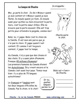 Chacha, le roi du Canada - La langue de Chacha (4e année)