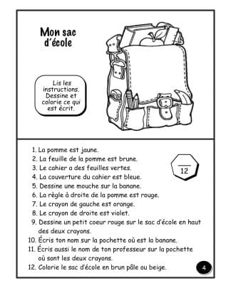 La rentrée (3e/4e) - Le sac d'école