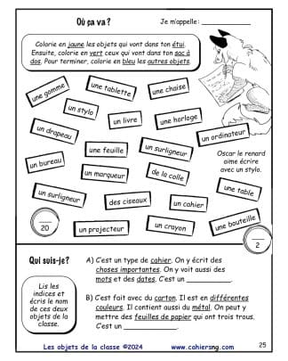 Les objets de la classe (4e/5e) - Ça va où ?